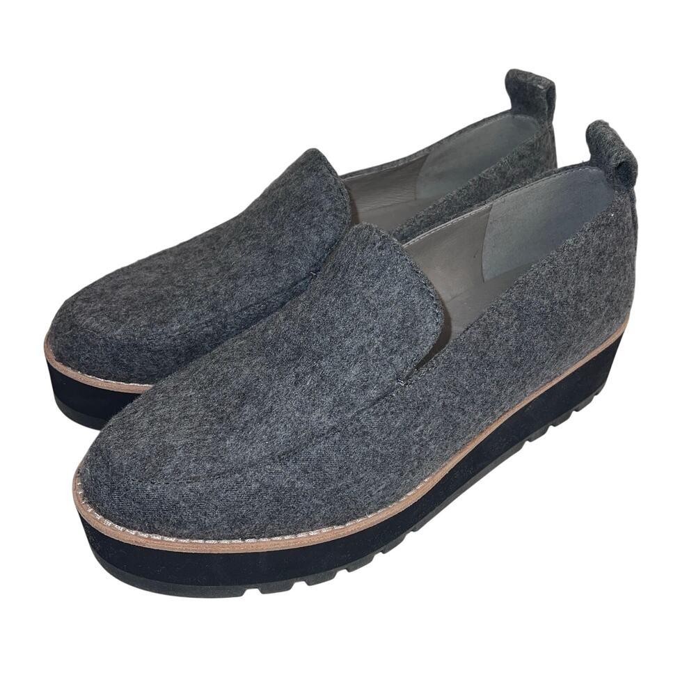 Eileen Fisher Ells Wool Felt Platform Loafers Gray Shoes Lightweight Size 8